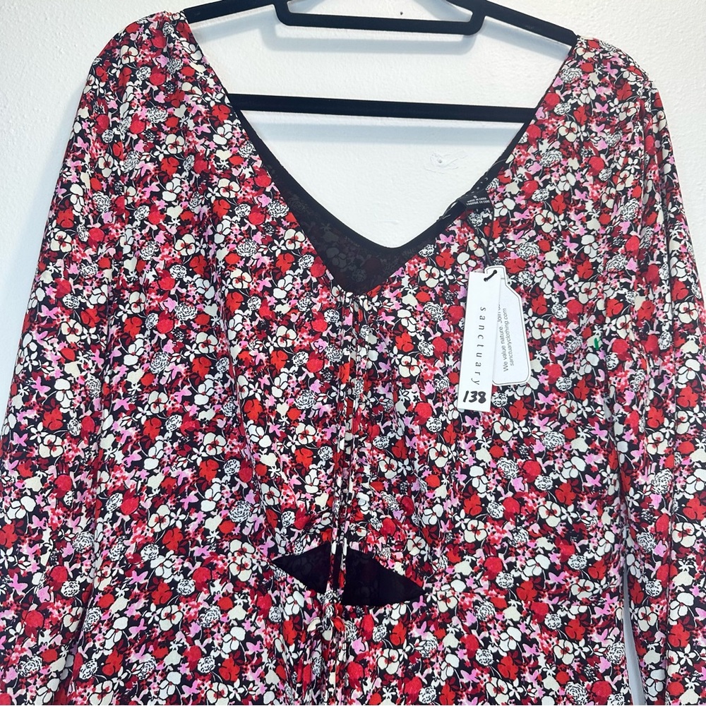 NWT Sanctuary Floral Chiffon Halter Neck Long Sleeve Front Cut-Out Dress Size 8 - Picture 5 of 15